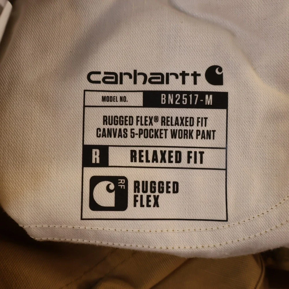 Carhartt Mens 34x32 Canvas Work Pants Brown Rugged Flex Relaxed Fit BN2517-M